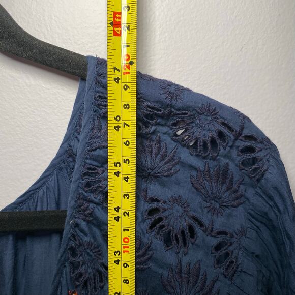 Johnny Was Jade Women's size Small Navy Blue Embroidered Puff Sleeve Midi Dress - Picture 10 of 11